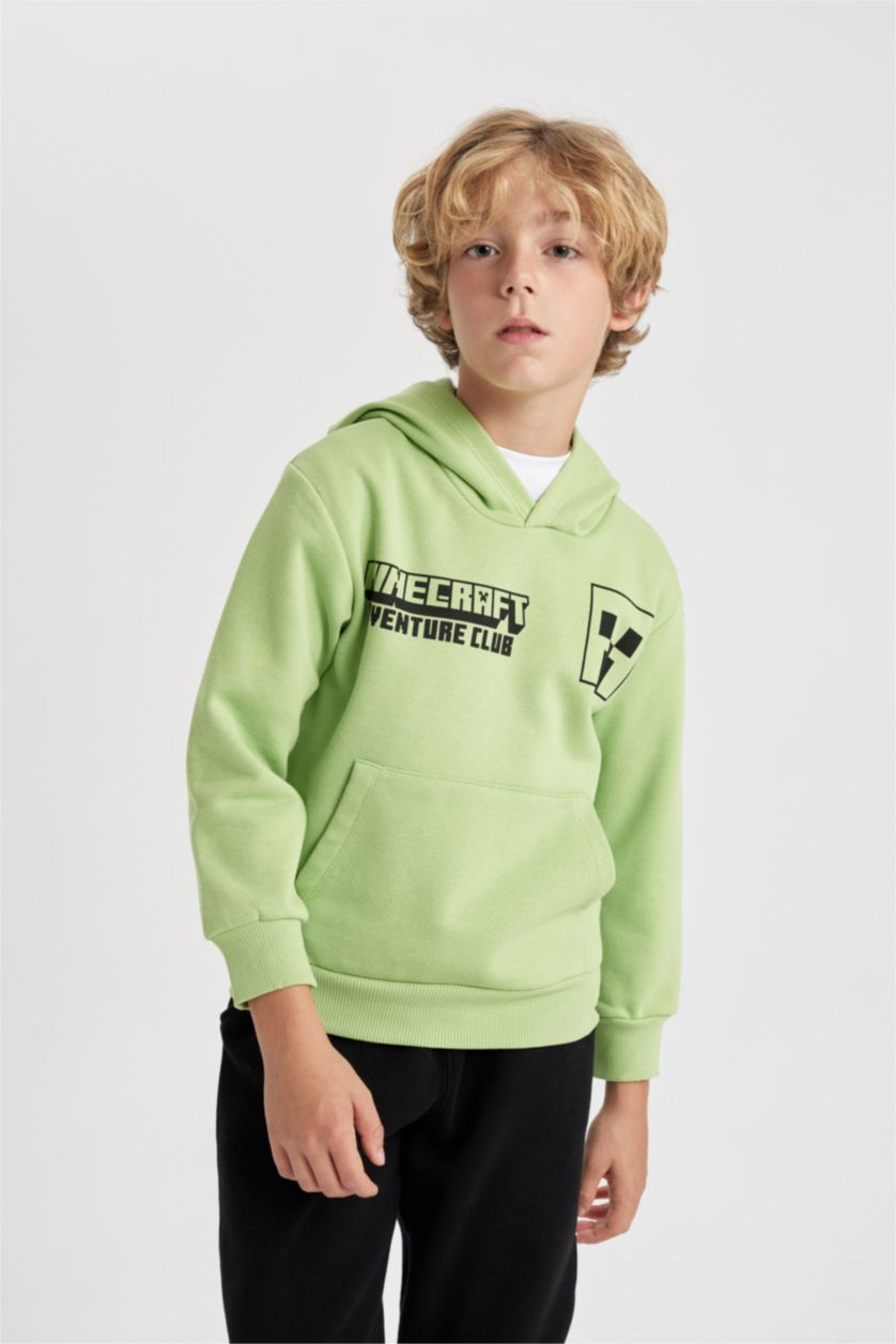 Boys & Teens Light Green Regular Fit Minecraft Licensed Crew Neck Sweatshirt