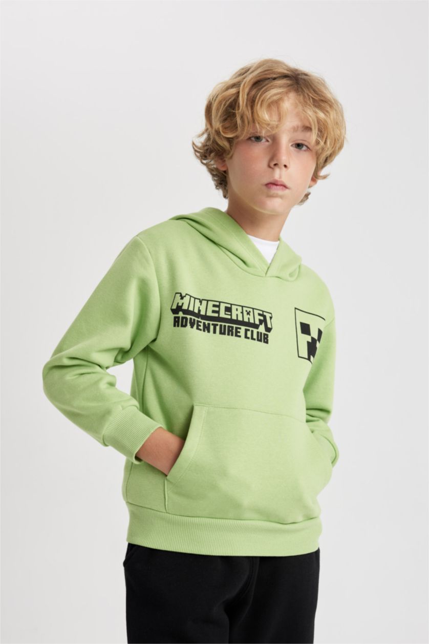 Boys & Teens Light Green Regular Fit Minecraft Licensed Crew Neck Sweatshirt