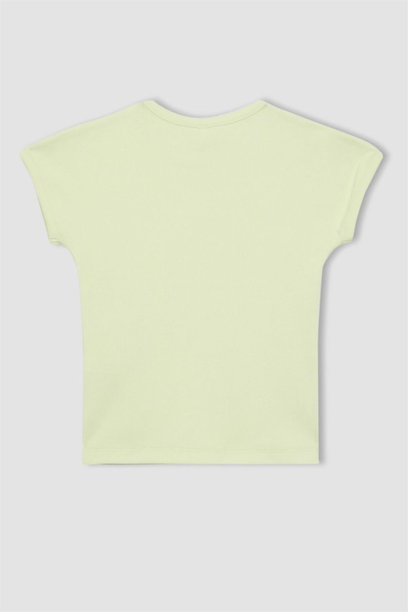 Kız Çocuk - Genç Kız Mint Slim Fit Dar Kesim Bisiklet Yaka Basic Düz Fitilli Kaşkorse Kısa Kollu Tişört Kız Çocuk