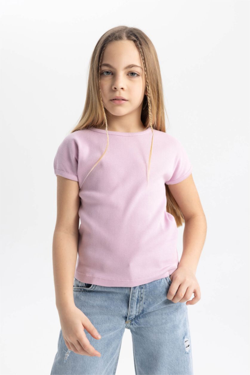 Girls & Teens Pink Girl Slim Fit Crew Neck Basic Ribbed Camisole T-Shirt