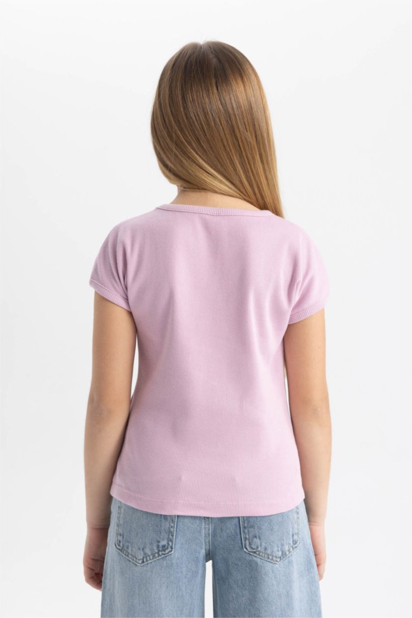 Girls & Teens Pink Girl Slim Fit Crew Neck Basic Ribbed Camisole T-Shirt