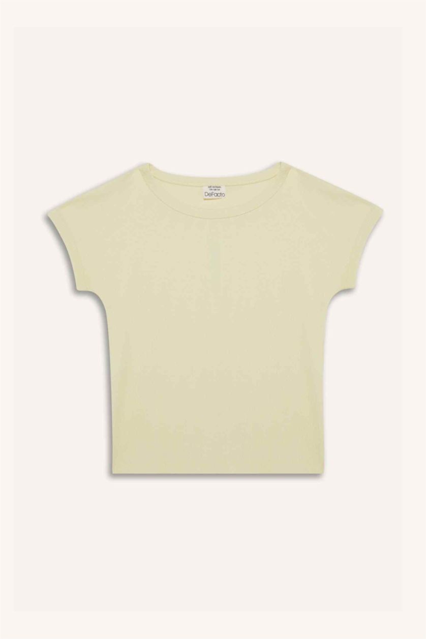 بنات بيج فاتح تيشيرت بناتي نص ردن مضلع بيزك سليم فيت بياخة مستديرة