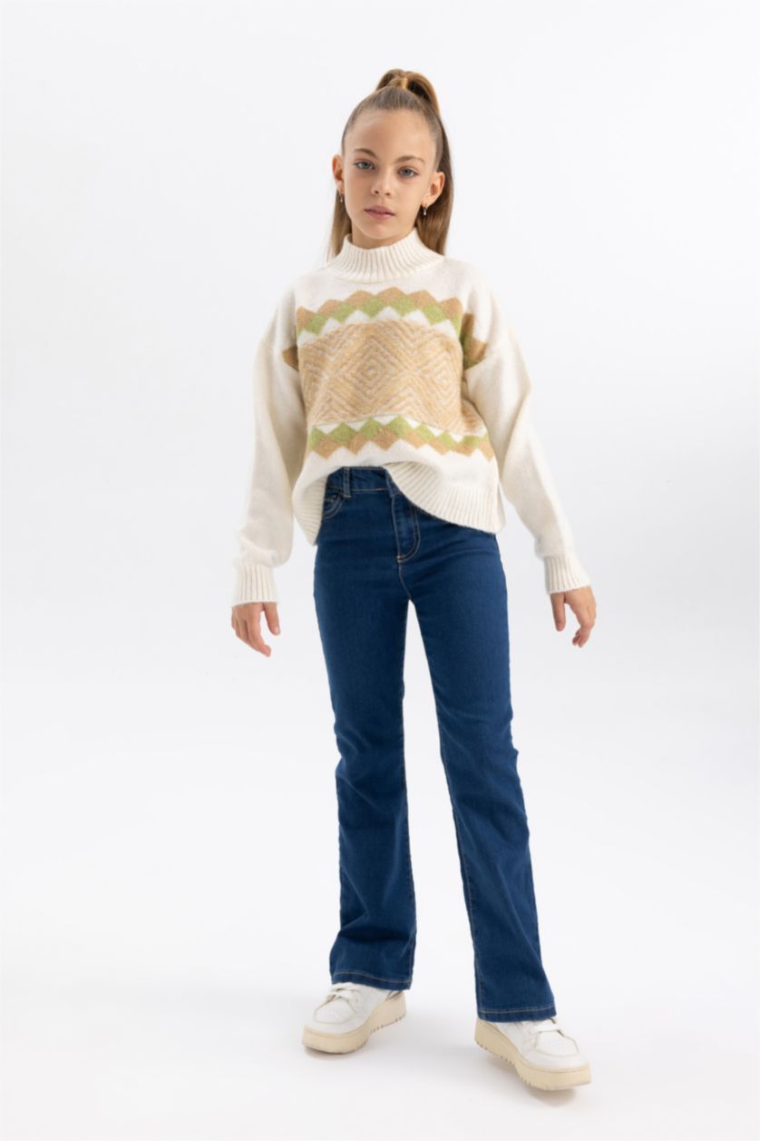 Kız Çocuk - Genç Kız Koyu Mavi Kız Çocuk İspanyol Paça Jean Pantolon