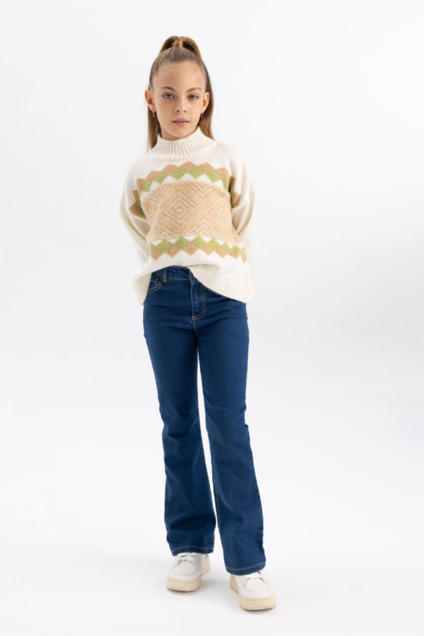 Kız Çocuk - Genç Kız Koyu Mavi Kız Çocuk İspanyol Paça Jean Pantolon