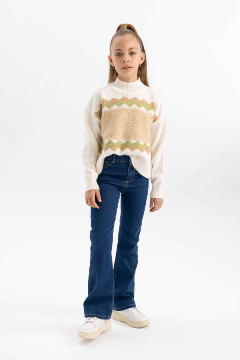 Kız Çocuk - Genç Kız Koyu Mavi Kız Çocuk İspanyol Paça Jean Pantolon