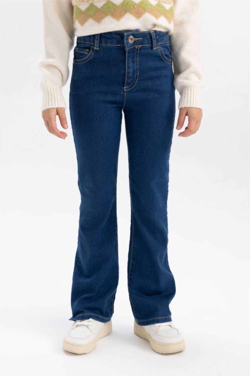 Kız Çocuk - Genç Kız Koyu Mavi Kız Çocuk İspanyol Paça Jean Pantolon