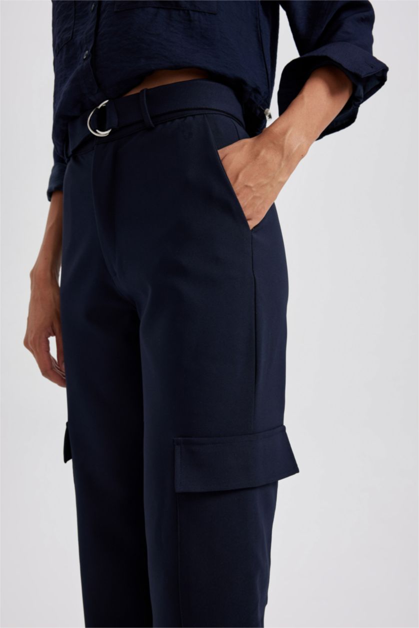 WOMAN NAVY Straight Fit Cargo Trousers
