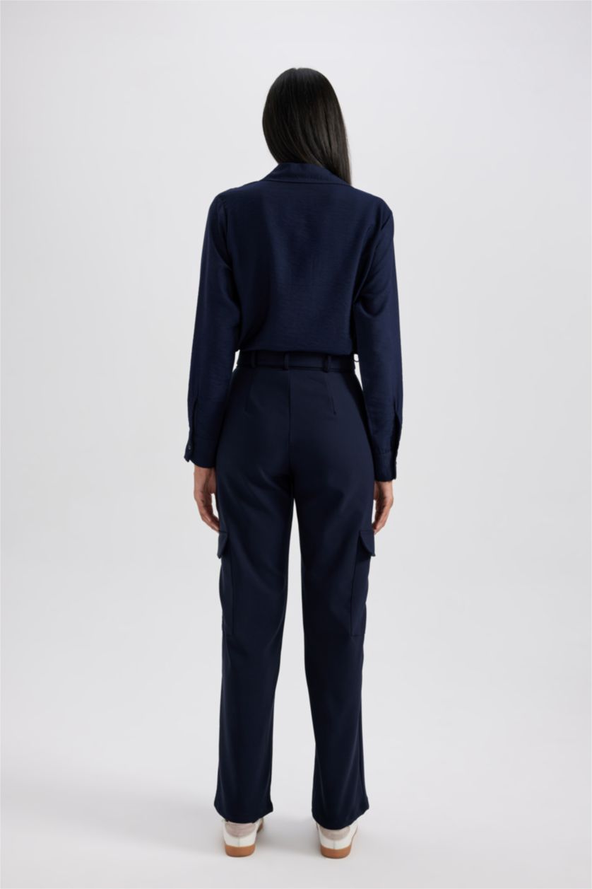 WOMAN NAVY Straight Fit Cargo Trousers