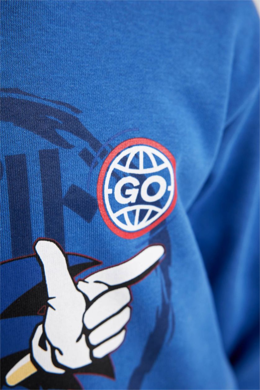 Erkek Çocuk - Genç Erkek Koyu Mavi Erkek Çocuk Sonic the Hedgehog Kapüşonlu Kalın Sweatshirt