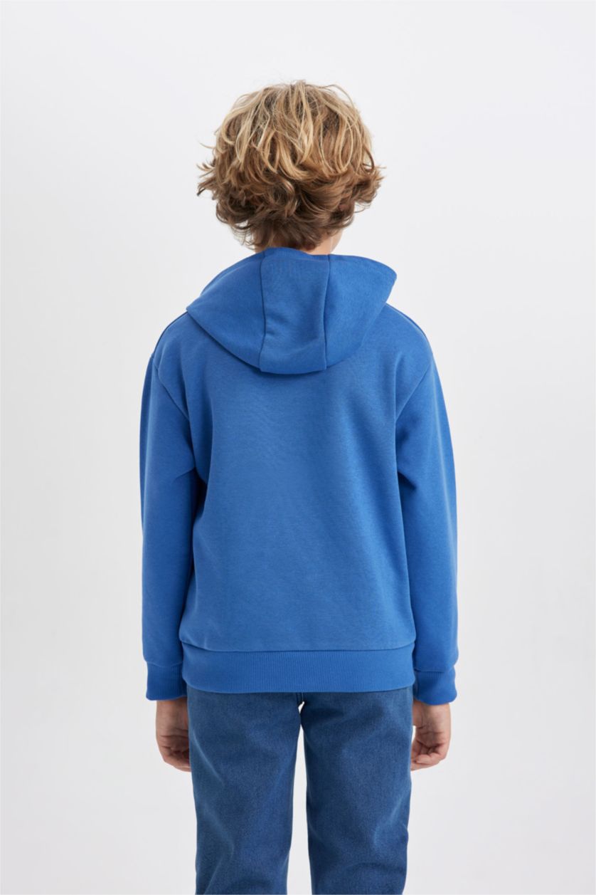 Erkek Çocuk - Genç Erkek Koyu Mavi Erkek Çocuk Sonic the Hedgehog Kapüşonlu Kalın Sweatshirt