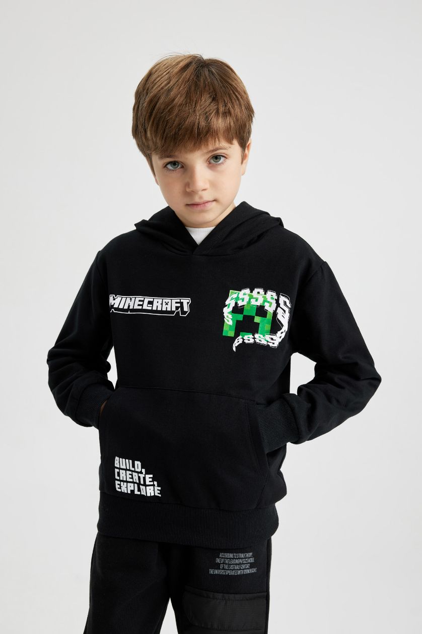 Boys & Teens Black Regular Fit Minecraft Licensed Crew Neck Sweatshirt