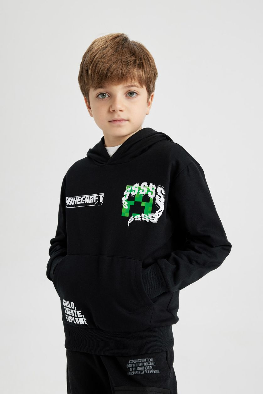 Boys & Teens Black Regular Fit Minecraft Licensed Crew Neck Sweatshirt