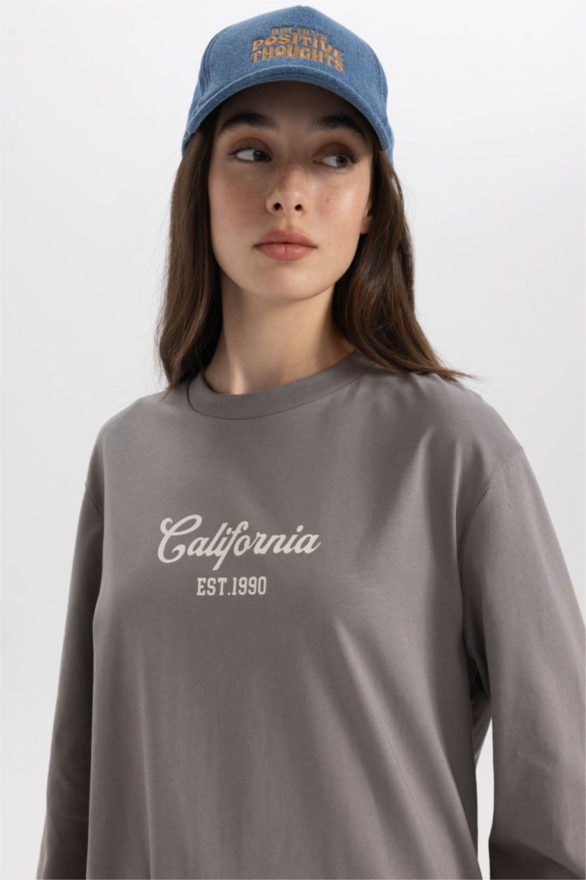 WOMAN Grey Regular Fit Crew Neck Printed Long Sleeve Tunic