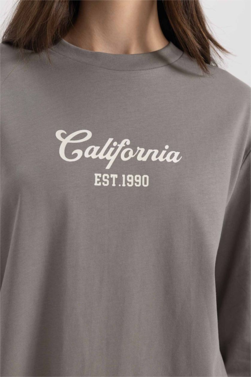 WOMAN Grey Regular Fit Crew Neck Printed Long Sleeve Tunic