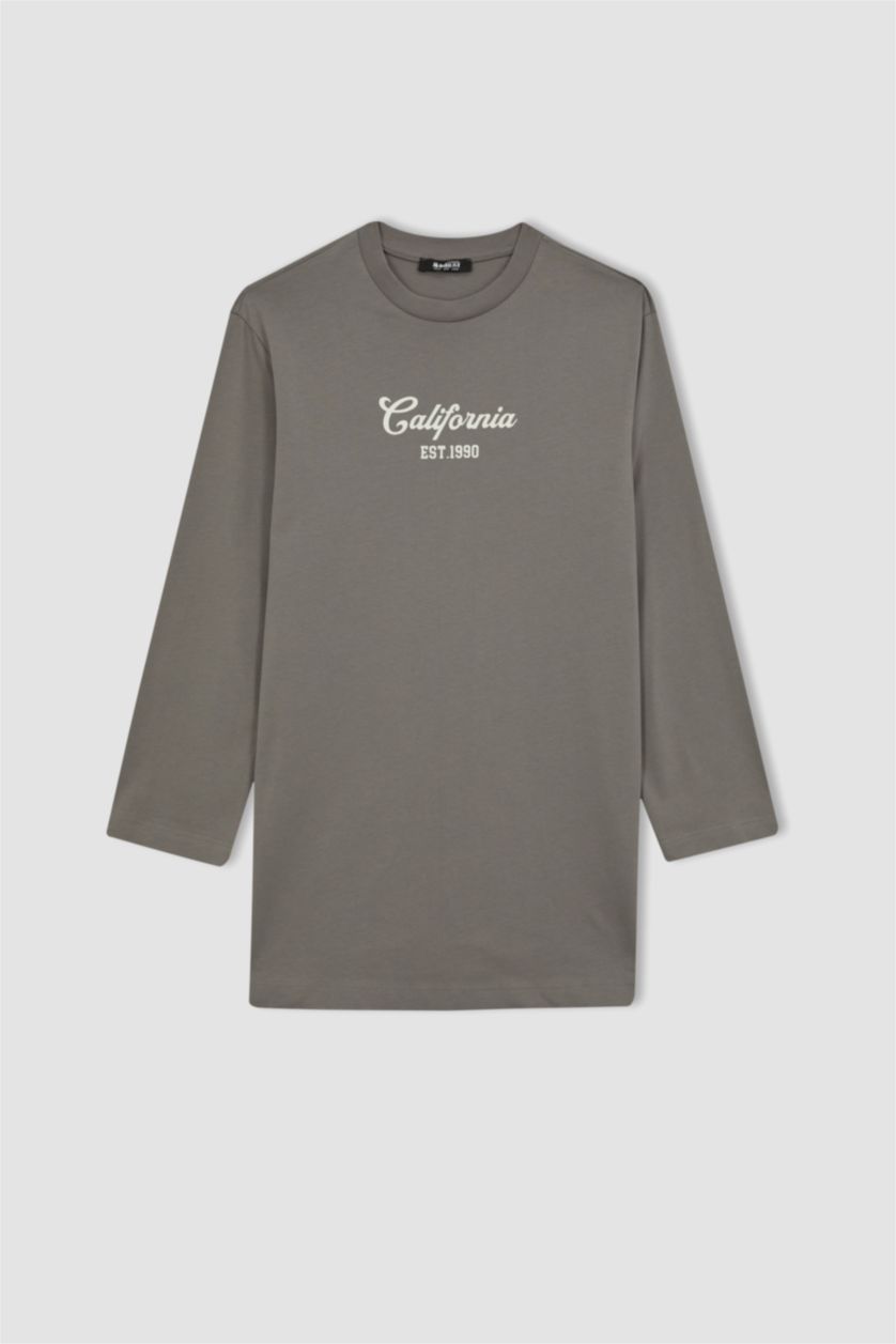 WOMAN Grey Regular Fit Crew Neck Printed Long Sleeve Tunic