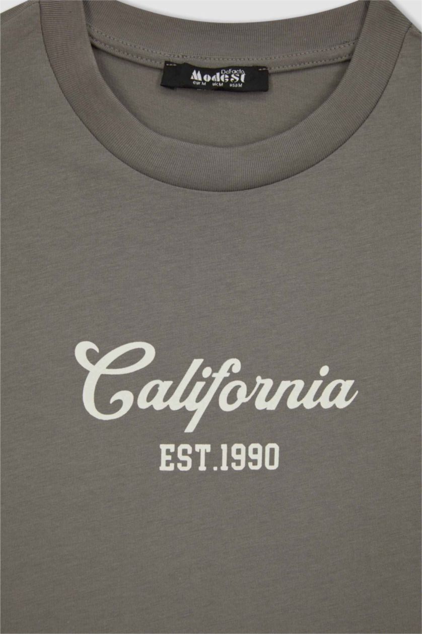 WOMAN Grey Regular Fit Crew Neck Printed Long Sleeve Tunic