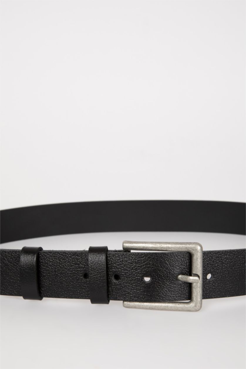 رجالي أسود حزام رجالي جلد بمشبك مستطيل