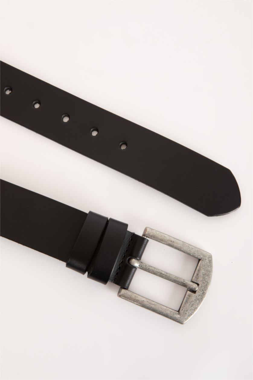 رجالي أسود حزام رجالي جلد بمشبك مستطيل