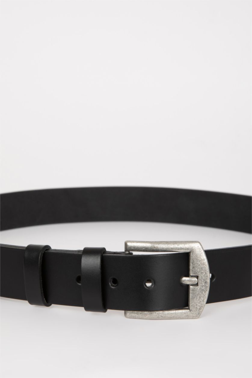 رجالي أسود حزام رجالي جلد بمشبك مستطيل