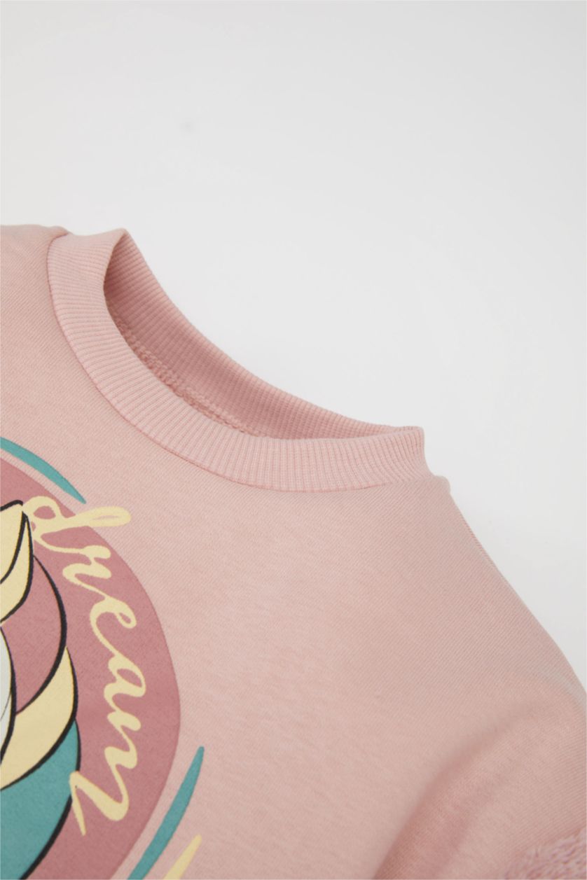 Kız Bebek Pembe Kız Bebek 2'li Takım Unicorn Baskılı Sweatshirt Eşofman Altı 