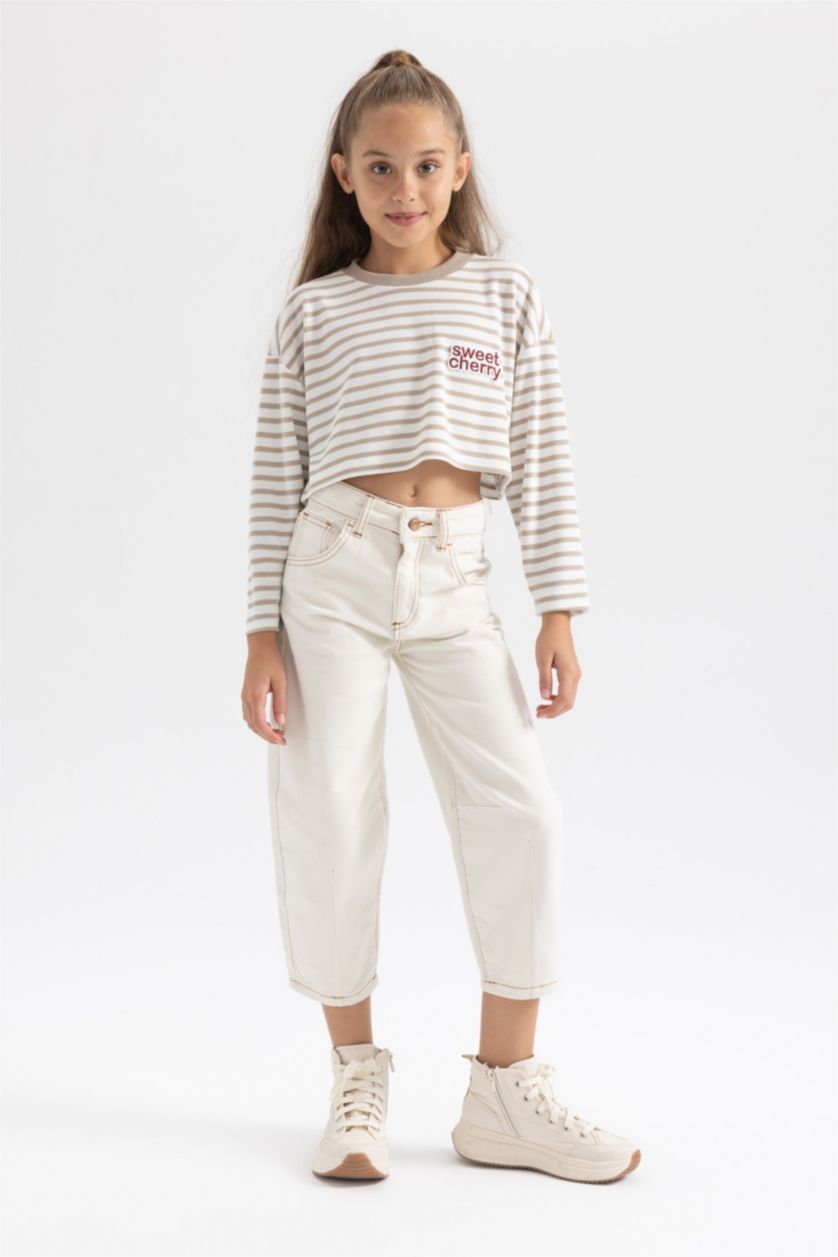 Girls & Teens Stone Girl Crew Neck Crop Striped Sweatshirt