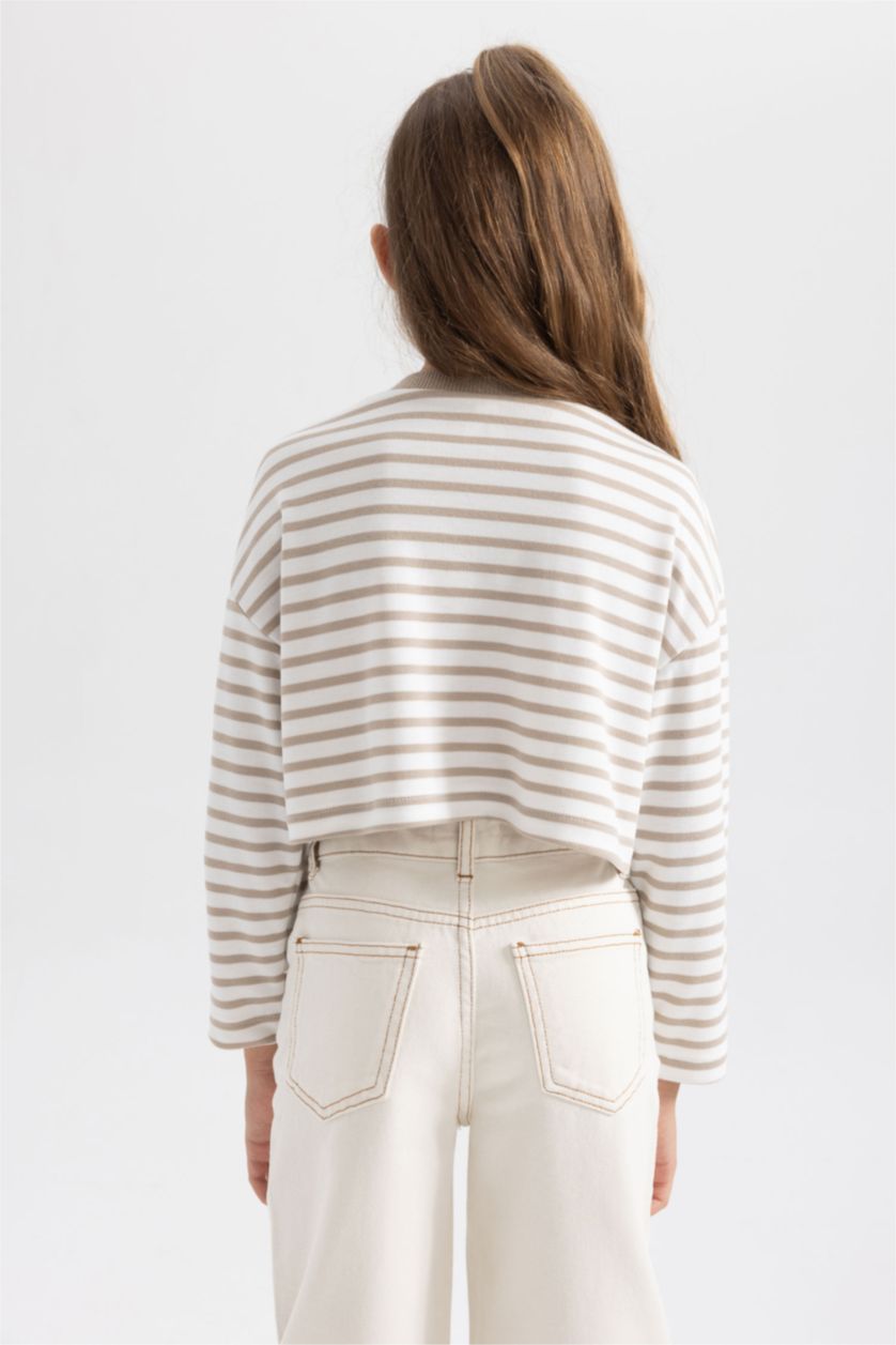 Girls & Teens Stone Girl Crew Neck Crop Striped Sweatshirt