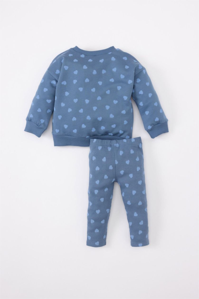 BABY GIRL Light Indigo Baby Girl Heart Patterned Sweatshirt Leggings 2 Piece Set