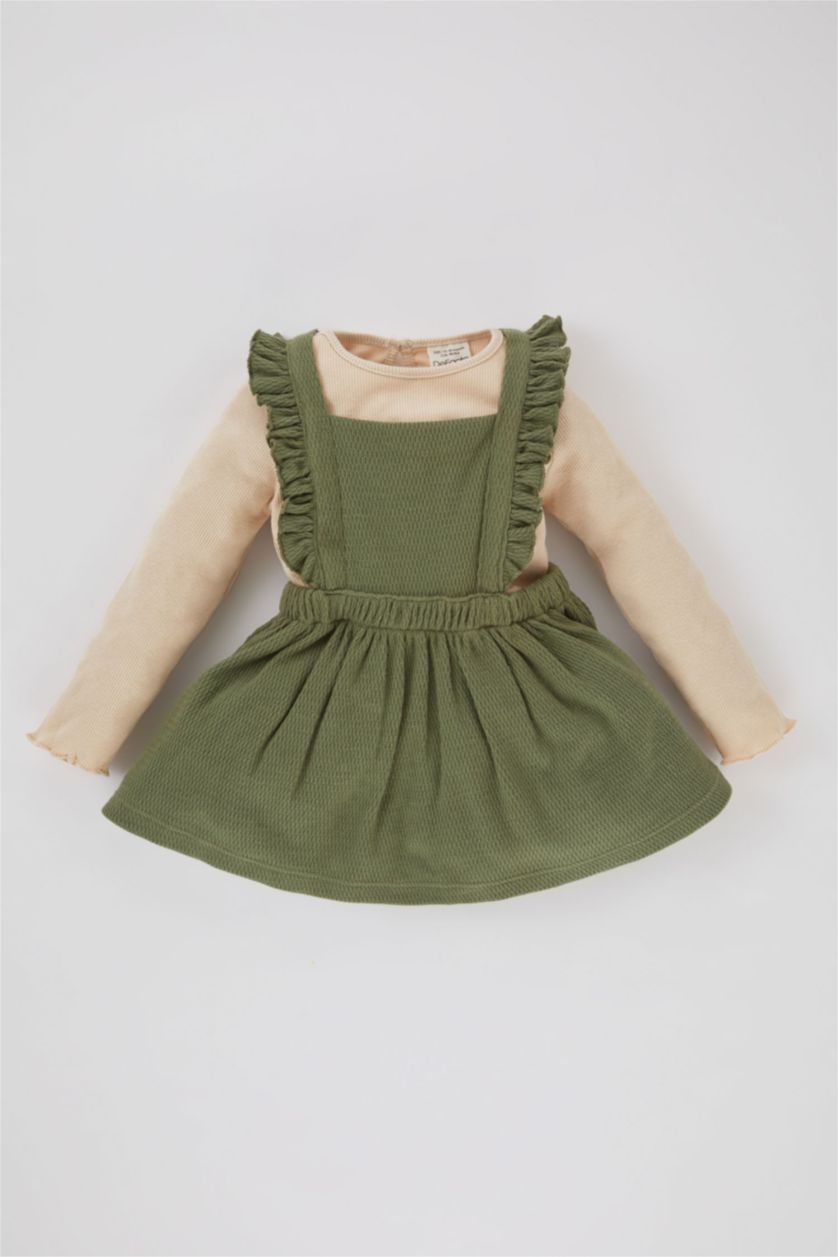 Baby Girl Khaki Girl Baby Long Sleeve T-Shirt Salopet Dress 2 Piece Set