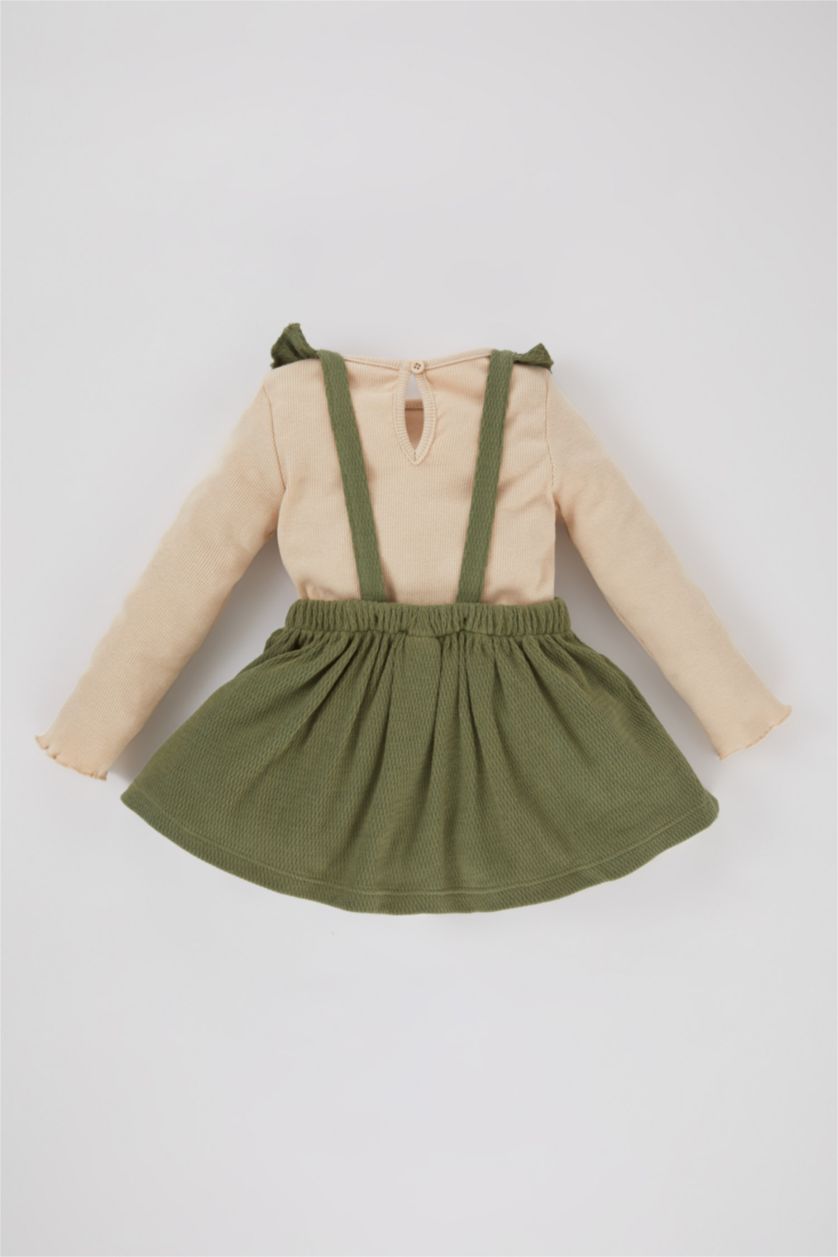 Baby Girl Khaki Girl Baby Long Sleeve T-Shirt Salopet Dress 2 Piece Set