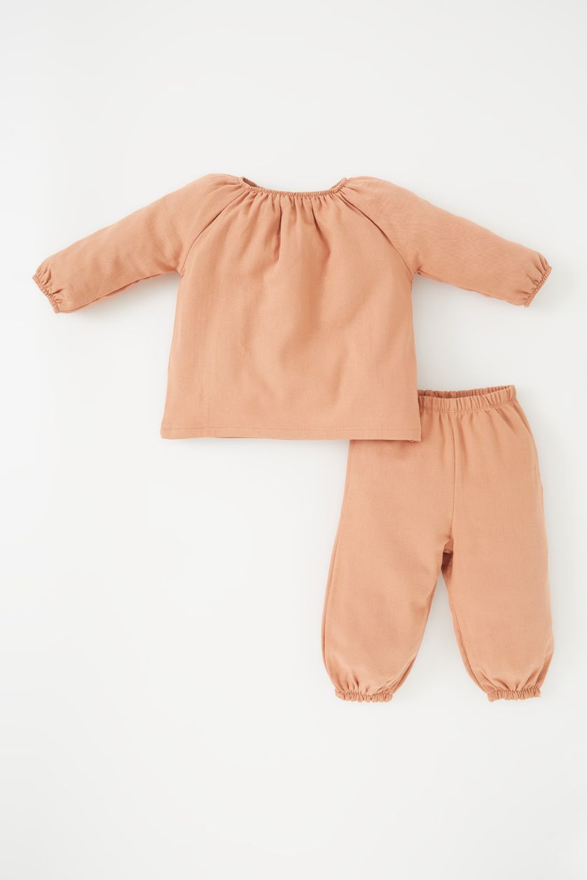 BABY GIRL Light Brown 2 piece Regular Fit Elastic Collar Set