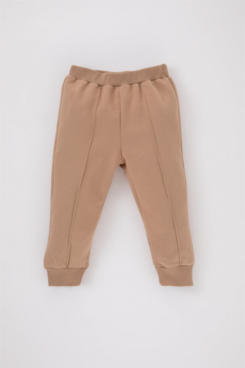 BABY BOY Beige طقم قماش رقيق قصة عادية