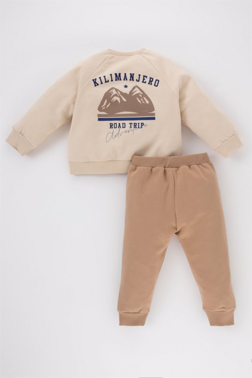 BABY BOY Beige طقم قماش رقيق قصة عادية