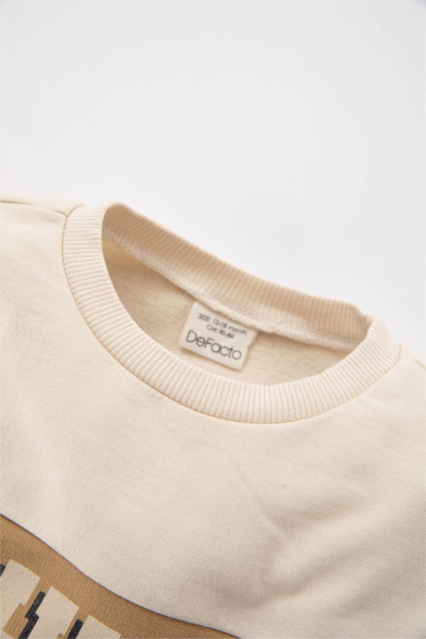 BABY BOY Beige 2 piece Regular Fit Crew Neck Slogan Set