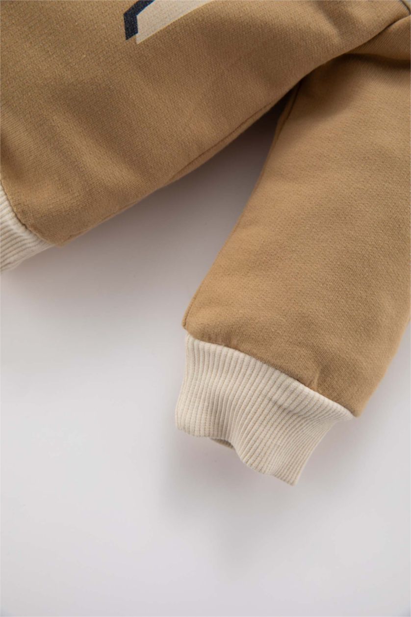 BABY BOY Beige 2 piece Regular Fit Crew Neck Slogan Set