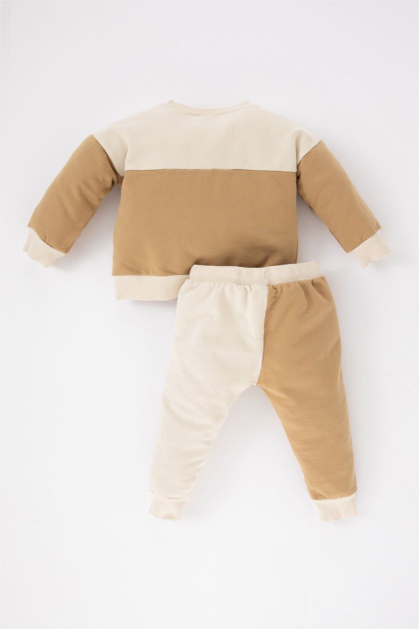 BABY BOY Beige 2 piece Regular Fit Crew Neck Slogan Set