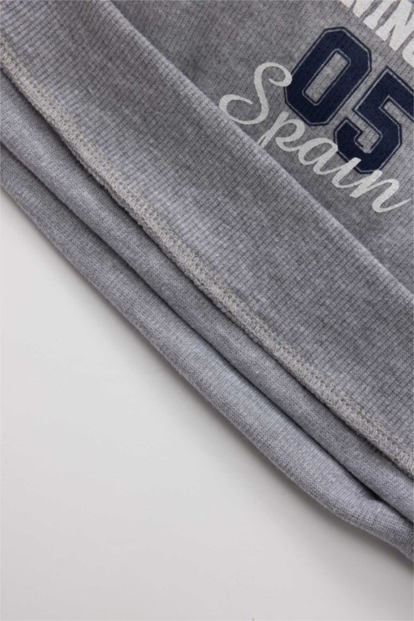 Baby Boy Light Grey Melange 2 piece Regular Fit Crew Neck Printed Set