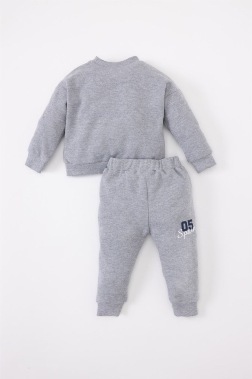 Baby Boy Light Grey Melange 2 piece Regular Fit Crew Neck Printed Set