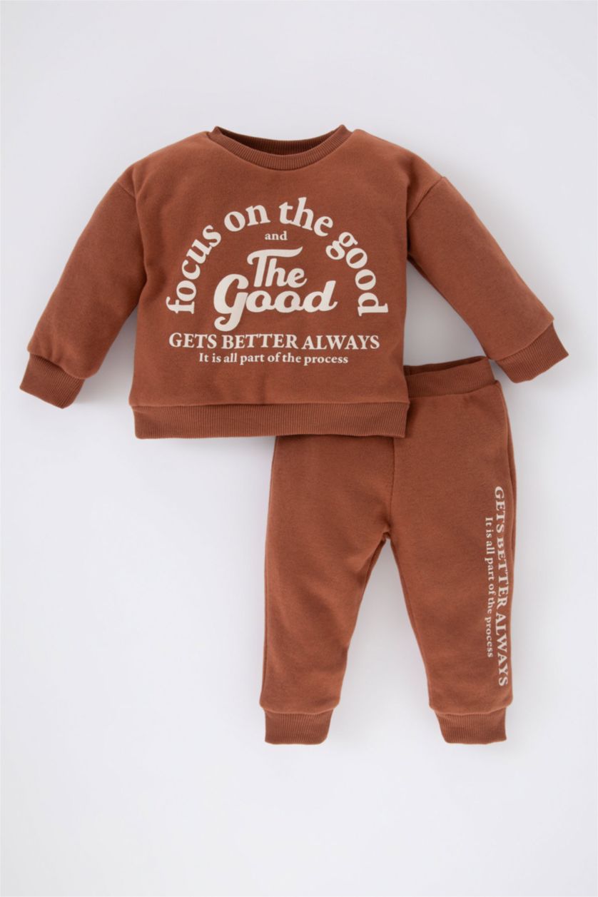 BÉBÉ GARÇON Marron Clair Ensemble De Sweat-Shirt Et Pantalon De Survêtement Imprimé Pour Bébé Garçon - 2 Pièces