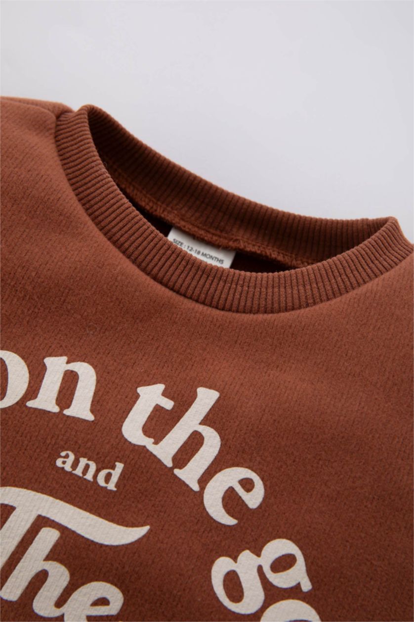 BÉBÉ GARÇON Marron Clair Ensemble De Sweat-Shirt Et Pantalon De Survêtement Imprimé Pour Bébé Garçon - 2 Pièces