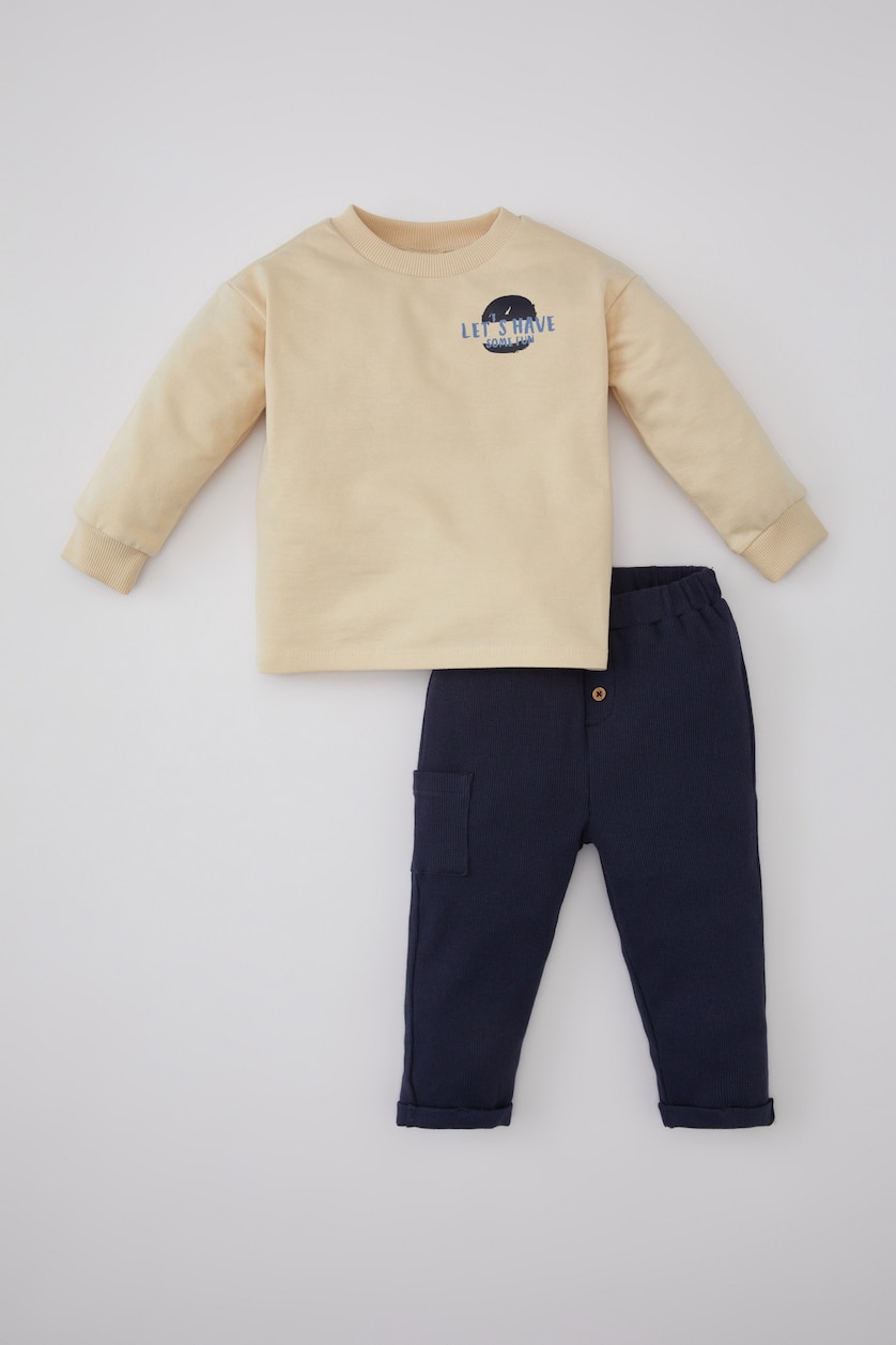 Erkek Bebek Açık Taş Erkek Bebek Baskılı Sweatshirt Pantolon 2'li Takım