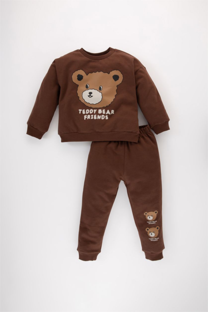 BABY BOY Brown Baby Boy Bear Printed Sweatshirt Sweatpants 2 Piece Set
