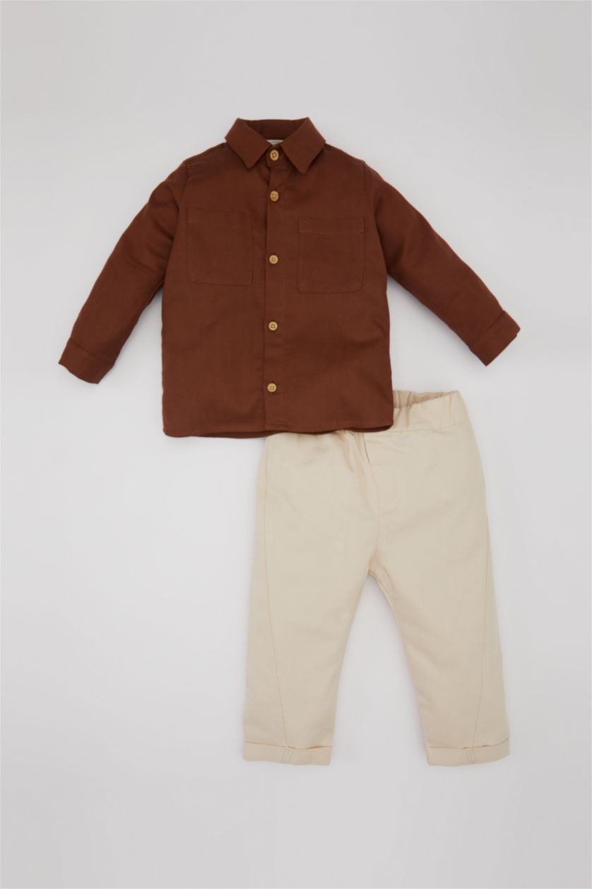 BABY BOY Brown Baby Boy Shirt Twill Trousers 2 Piece Set