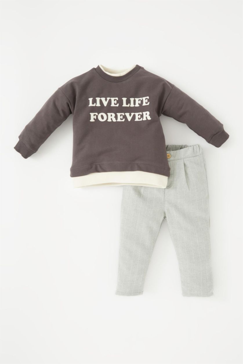 BÉBÉ GARÇON Anthracite Ensemble De Sweat-Shirt Et Pantalon Imprimé Slogan Pour Bébé Garçon - 2 Pièces