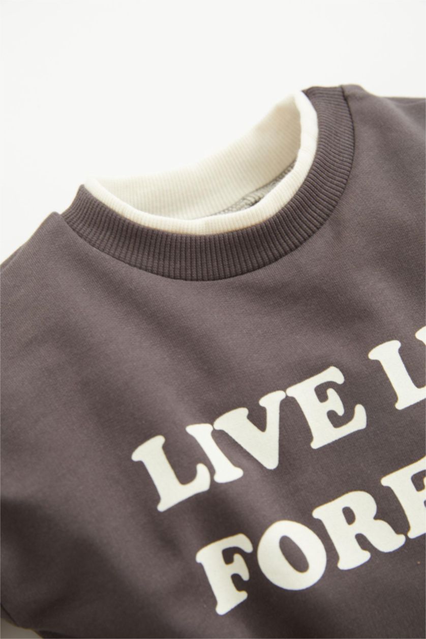 BÉBÉ GARÇON Anthracite Ensemble De Sweat-Shirt Et Pantalon Imprimé Slogan Pour Bébé Garçon - 2 Pièces