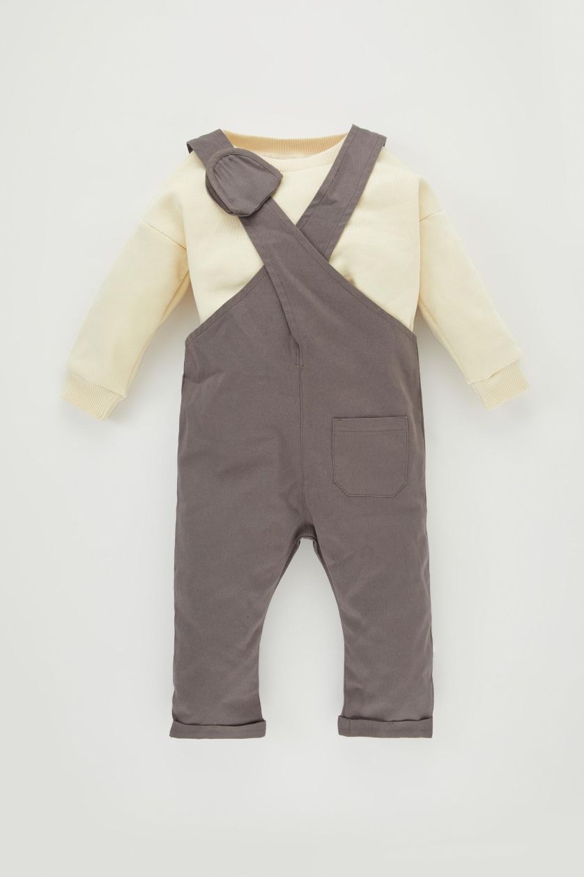 طفل صغير حجري فاتح طقم بيبي اولادي سالوبيت وتيشيرت قصة عادية - قطعتين