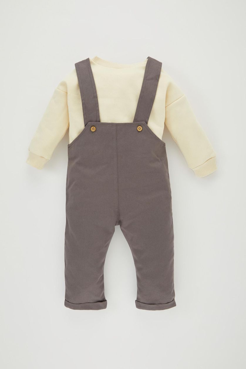 طفل صغير حجري فاتح طقم بيبي اولادي سالوبيت وتيشيرت قصة عادية - قطعتين