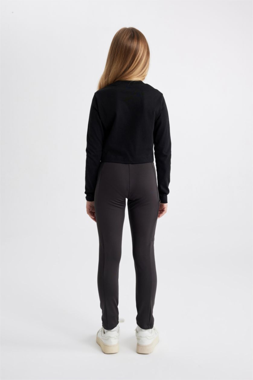 بناتي أسود بنطلون ليجن بناتي برجل واسع