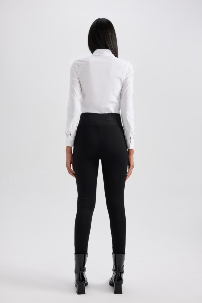 Kadın Siyah Yüksek Bel Basic Düz Uzun Tayt