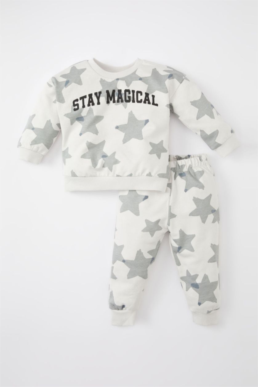 BABY BOY Grey Baby Boy Patterned Sweatshirt Sweatpants 2 Piece Set