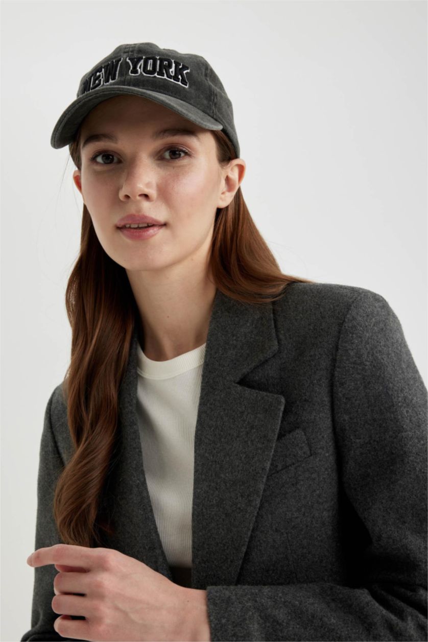 Kadın Antrasit Regular Fıt Flanel Blazer Ceket